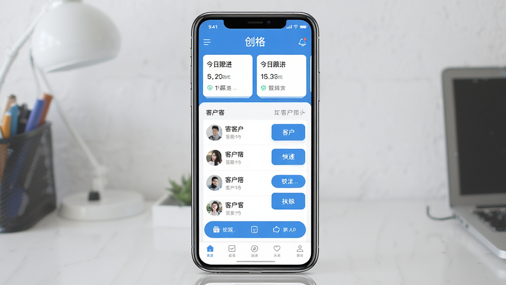 ��������������ȫòչʾ������������һ�������ֻ�����Ļ��ʾ����App����ҳ�������н��ո������ݿ�Ƭ���м��ǿͻ��б��Ϳ�ݲ�����ť���ײ�Ϊ���������������������ɫ������ִ�����ƽ����������������ע�����񡱣����ʸɾ��޶���Ԫ�أ�������Ⱦ