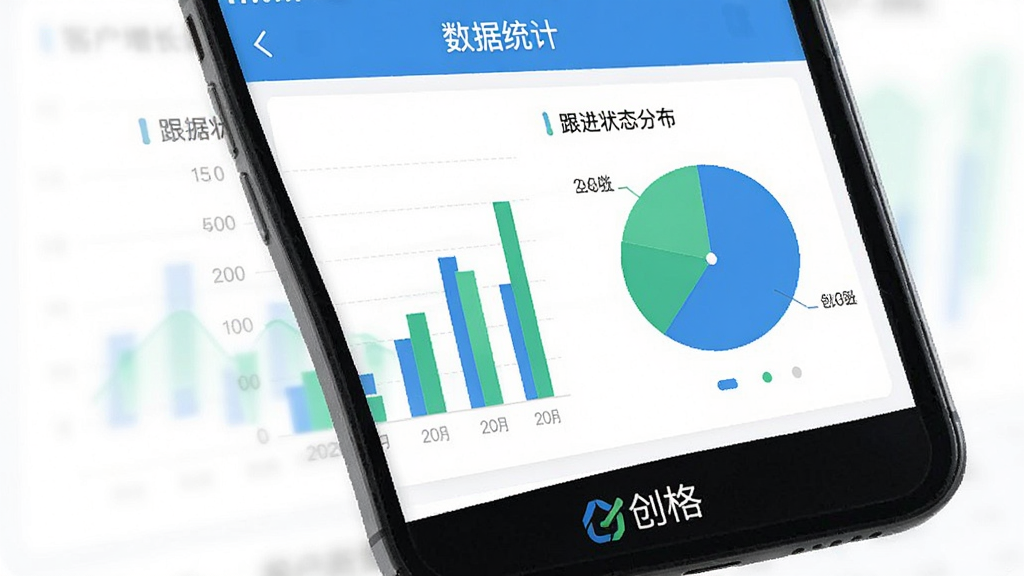 ��������ͳ��ҳ�棬�ֻ���Ļ��ʾ��״ͼ�ͱ�״ͼ��ͼ��չʾ�ͻ��������ƺ͸���״̬�ֲ�����ɫ����ɫ����ɫΪ�������涥���С�����ͳ�ơ����⣬�ײ��С�����Logo����������ݿ��ӻ������ʸɾ�������Ԫ��