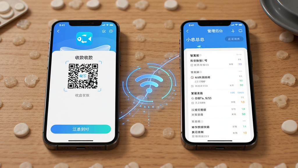 ��̨�ֻ����ŷ��������ϣ���Ļ����ʾС����App�Ľ��棬һ̨��ʾ�տ��룬��һ̨��ʾ������̨�Ļ������ݣ������м�������ͬ����ͼ�����ӣ����Ƽ��У������������޶���Ԫ��