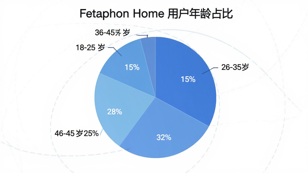 Fetaphon Home �û�����ֲ���״ͼ��ͼ������Ϊ��Fetaphon Home �û�����ռ�ȡ�����ʾ18-25��ռ15%��26-35��ռ32%��36-45��ռ28%��46-60��ռ25%����ɫʹ����ɫϵ���䣬������ִ������������ɾ�