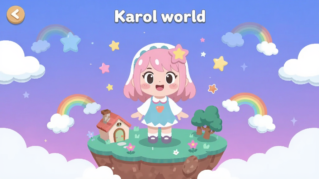 ����������磨Karol world��������ȫ��չʾ������������ɫ����͵Ŀ�ͨ��ɫ�����վ��Ư�������ϣ���Χ�������ƶ䡢���ǺͲʺ磬�����ǽ�������ɫ��գ����ֲ��þ��жԳ��Ű棬���Ϊ��������ϵ��ƽ�廭��ϸ���Ͻ�ɫ���������ɰ�����������С���Ӻ���ľ�����ʸɾ������޶���Ԫ��