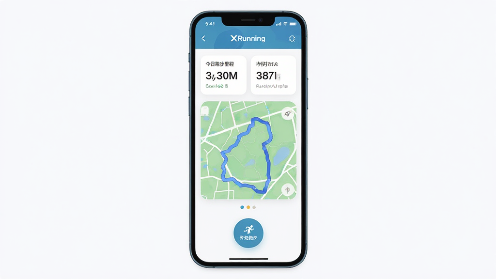 һ��չʾXRunning�ܲ��������Ľ�����ֻ�����ͼ��������һ�������ֻ�����Ļ����ʾXRunning���ܲ���¼��ҳ�棬���ֶ����ǽ����ܲ���̺���ʱ���ݿ�Ƭ���в���GPS�켣��ͼ���ײ��ǿ�ʼ�ܲ���Բ�ΰ�ť���Ű�������������ִ���ƽ����ϸ��Բ�󣬻��ʸɾ����޶���Ԫ��