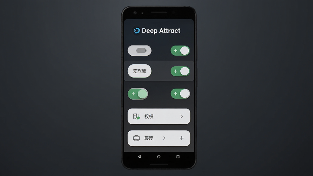 Deep Attract �޹�洿������չʾͼ������Ϊһ����׿�ֻ�����Ļ��ʾ Deep Attract �Ĺ�������ҳ�棬ҳ�涥���� Deep Attract ���ֱ�ʶ���·����������еĿ��ذ�ť��Ȩ�޹�����Ŀ������Ϊ��������ջҽ��䣬���ֲ��������б��Ű棬���Ϊ���������ƽ��ƣ�ϸ�ڰ���Բ�Ǿ��ΰ�ť��΢���ͶӰ��������ͼ�����������ʸ���ɾ��޶���Ԫ��