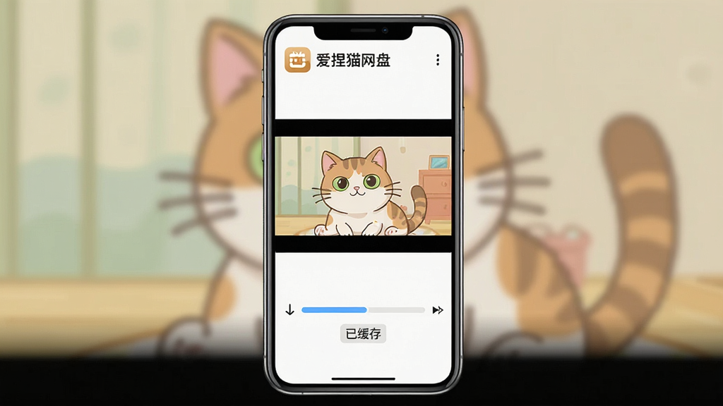 һ��չʾ����è�������߻��沥�Ź��ܵ�ͼƬ��������һ���ֻ���Ļ��ʾ��Ƶ���Ž��棬�·������ؽ�������'�ѻ���'�������������ֻ����У��Ű��࣬���Ϊ��ƽ��UI���ϸ������Ƶ������è�䶯������Ļ�Ϸ���'����è����'��ʶ�������������ɾ����޶���Ԫ��