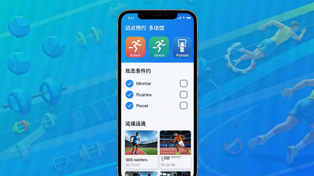 ����ԤԼ�ೡ������ɸѡ���棬����Ϊ�ֻ���Ļ�����ֶ���Ϊ�˶�����ͼ����ţ��м�Ϊɸѡ������ѡ��ײ�Ϊ�����б����Ű����룬����˶�������ϸ��ͼ��ɫ�����������ʸɾ��޶���Ԫ��