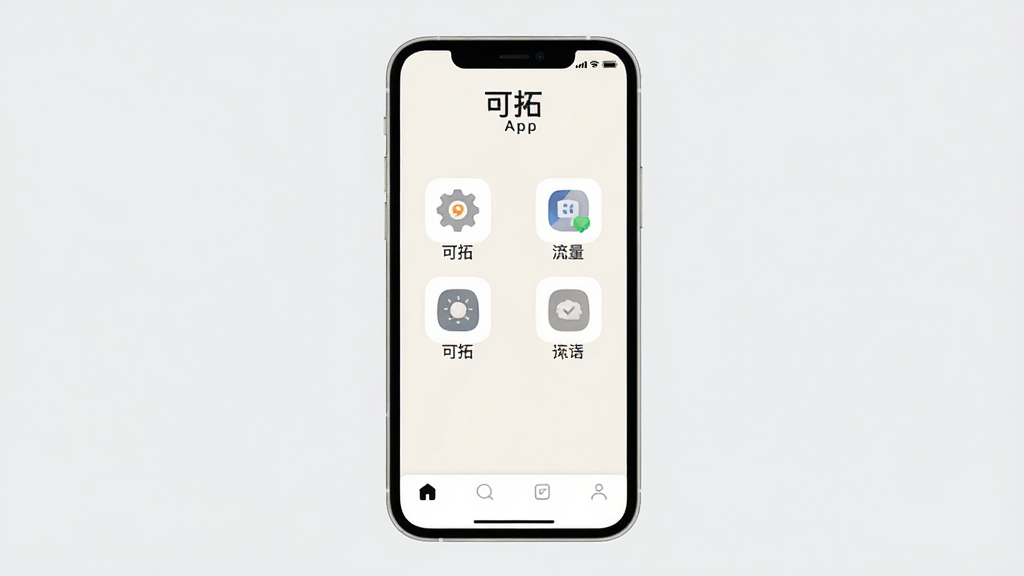 һ��չʾ����App���������ֻ���ͼ���������ֻ���Ļ��ʾ����App����ҳ�棬������ǳɫΪ���������п������ֱ�ʶ���м����������ż�������ͼ�꣬ÿ��ͼ���·������ı�ǩ���ײ��Ǽ��ĵ����������岼������������ִ���ƽ��ϸ��Բ�󣬻��ʸɾ����޶���Ԫ�ء�