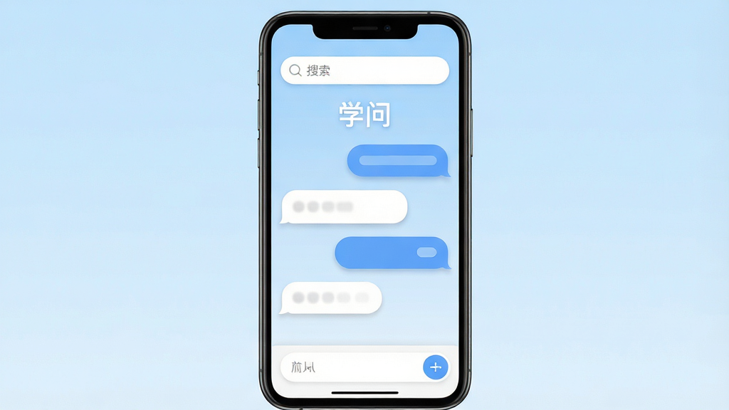 һ��չʾ��ѧ�ʡ�App����ȫò��ͼƬ���������ֻ���Ļ��ʾ�ʴ���棬����Ϊ�����������м�Ի����ݡ��ײ����������Ű�����У�����ִ���ƽ����ϸ��Բ��ť�������Ӱ�����ʸɾ������޶���Ԫ�أ�����Ϊǳ��ɫ���䣬��Ļ�����֡�ѧ�ʡ������ɼ�