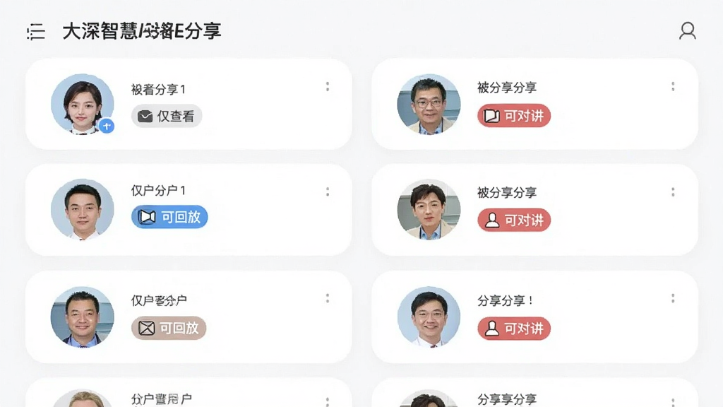 �����ǻ�App�豸�����������棬�б���ʾ����������û�ͷ��Ͷ�Ӧ��Ȩ�ޱ�ǩ���硰���鿴�����ɻطš����ɶԽ����������Կ�Ƭʽ���ֳ��֣���ɫ��ˬ������Լ�ִ�������ϸ�壬�޶���Ԫ��