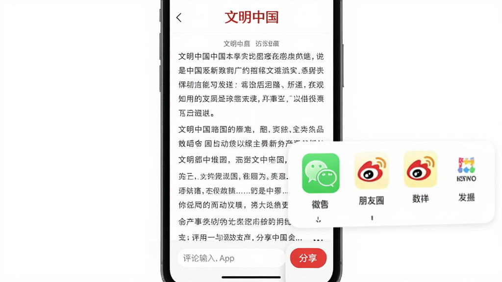 �����й� App �����������棬�ֻ���Ļ��ʾ��������ҳ���ײ������������ͷ�����ť�������˵�չ����ʾ΢�š�����Ȧ��΢����ͼ�꣬����Ϊ��ɫ�������������й����ֱ�ʶ�����岼������������Լ�����ʸɾ��޶���Ԫ��