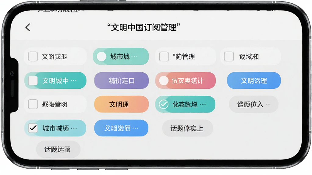 �����й� App ���Ի����Ľ��棬�ֻ���Ļ��ʾ���Ĺ���ҳ�棬�ж���������ƺͻ����ǩ�Ĺ�ѡ����ѡ�еı�ǩ������ʾ�������������й����Ĺ�������������Ϊǳ��ɫ�������Ű����롢����ƽ�����ʸɾ��޶���Ԫ��