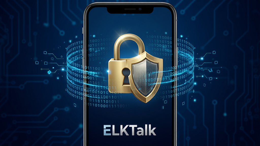 ELKTalk�˵��˼��ܹ���չʾͼ������������һ���ֻ���Ļ����Ļ����ʾһ�ѽ�ɫ�����Ͷ������ͼ�꣬ͼ����Χ�����ż��ܵ������������Ͷ����ƴ��룬����������ɫ�Ƽ��н��䣬�ֻ��·���ELKTalk���ֱ�ʶ��������Ƽ���ǿ��ϸ�ھ��£����ʸ��壬�޶���Ԫ��