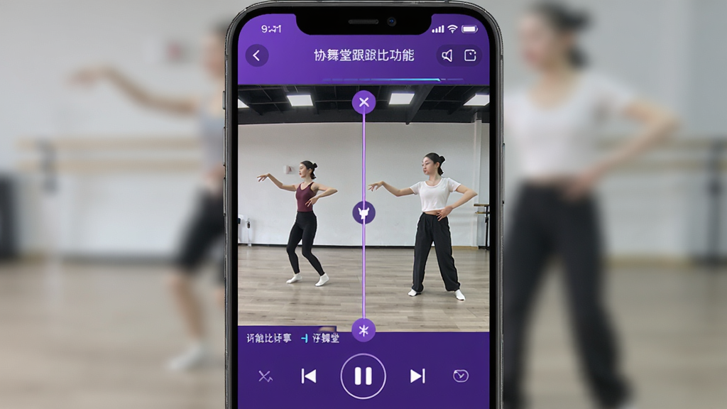 Э���ø��ĶԱȹ��ܽ��棬�ֻ���Ļ���·�����ʾ�赸��ѧ��Ƶ���û����Ļ��棬�м��жԱ��ߣ������в��ſ��ư�ť�����ֱ�ǩ����ɫ����ɫ�����ֶԳ�����������ִ��Ƽ��У�ϸ�ھ��£����ʸɾ����޶���Ԫ��