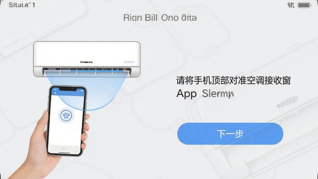 ���ܿյ�ң�عܼ�App���������������ͼ����������ʾ�ֻ���׼�յ���ʾ��ͼ���Ա���������ʾ���뽫�ֻ�������׼�յ����մ������·��С���һ������ť������Ϊǳ��ɫ����������ˣ����������ɾ����޶���Ԫ��