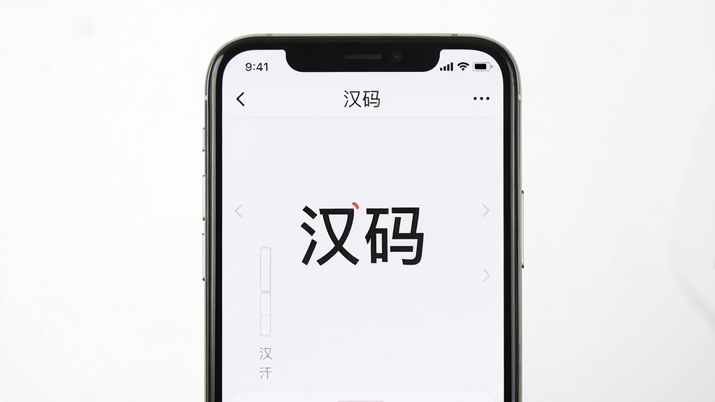 一张展示“汉码”软件无广告清爽体验的图片,主体为手机屏幕,屏幕内显示“汉码”App界面,界面中没有任何广告横幅或弹窗,排版干净,风格简约,细节清爽,画质清晰,背景为纯白色,突出无干扰的使用环境