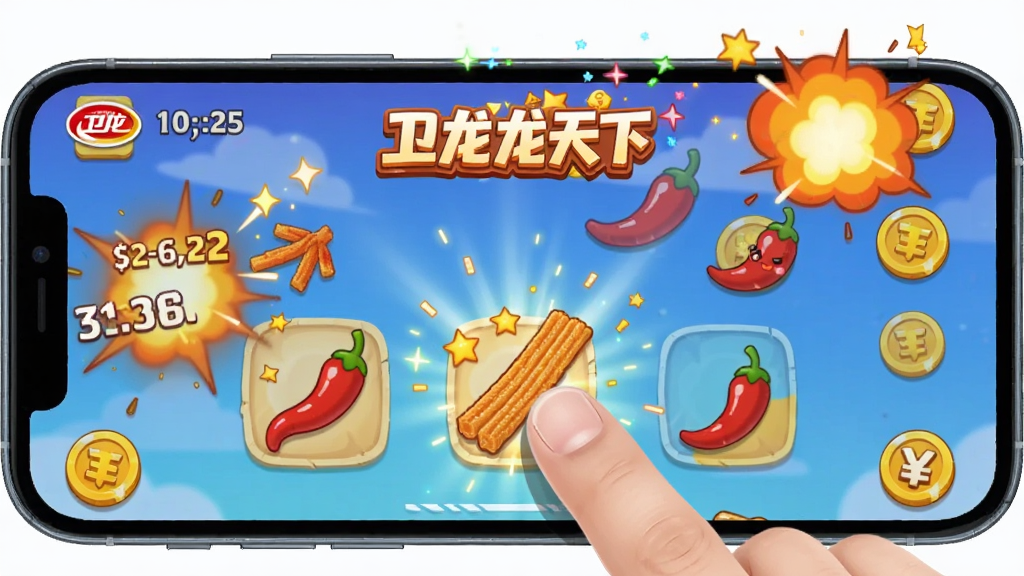 ����չʾ��һ���ֻ���Ļ����д����Ļ���������С����������¡�App�ڵ�һ��С��Ϸ����Ϸ����������������������ҵȿ�ͨԪ�أ���ָ���ڵ����Ļ�ϵ�����ͼ�꣬��Ļ��Χ�е÷���Ч�Ϳ�ͨ��ըЧ�������������������ϷUI���ɫ�����ޣ�ϸ�����������ʸɾ��޶���Ԫ�ء�