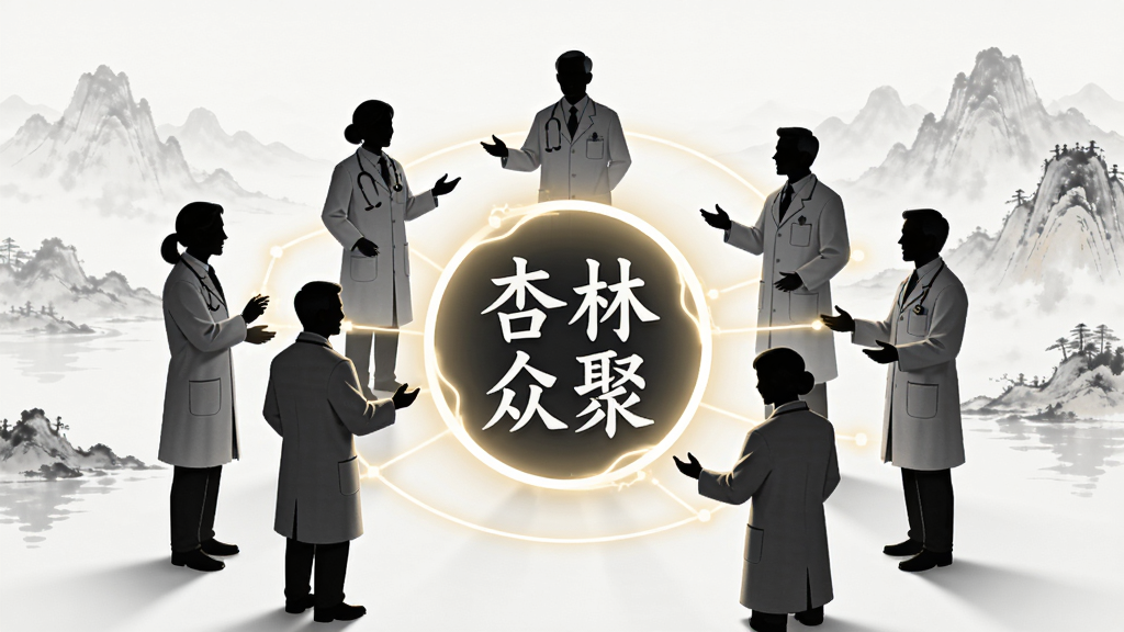 ���������Ǽ�λ���Ű״�ӵ���ҽ���������Ӱ������Χ����һ�������ԲȦ��ԲȦ����д�š������ھۡ�������֮�����������ӣ����������뻥���������ǵ��ŵ�ˮīɽˮ������岼��ƽ�⣬����Լ�ִ���ϸ�����������������ʸɾ����޶���Ԫ�أ�������Ⱦ��