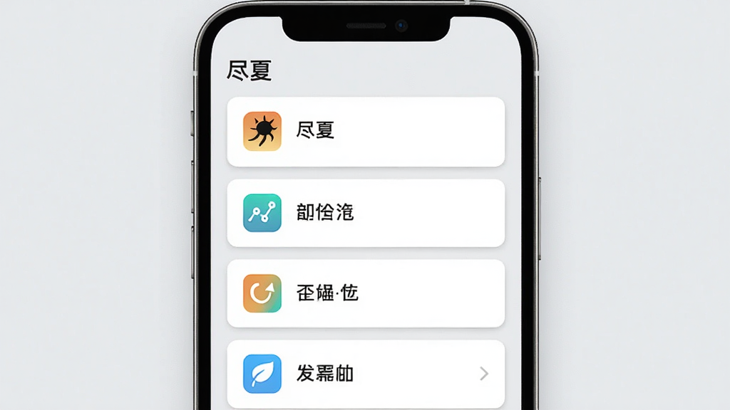һ���ֻ���Ļչʾͼ��������չʾ�����ġ�App�Ĺ����б�ҳ���б����ж��������ڣ�ÿ������ж�Ӧ��ͼ��ͼ�����֣������Ű����룬����Ϊǳ��ɫ����ƬΪ��ɫ����΢��Ӱ�����ɾ����䣬����ϸ�壬�޶���Ԫ��