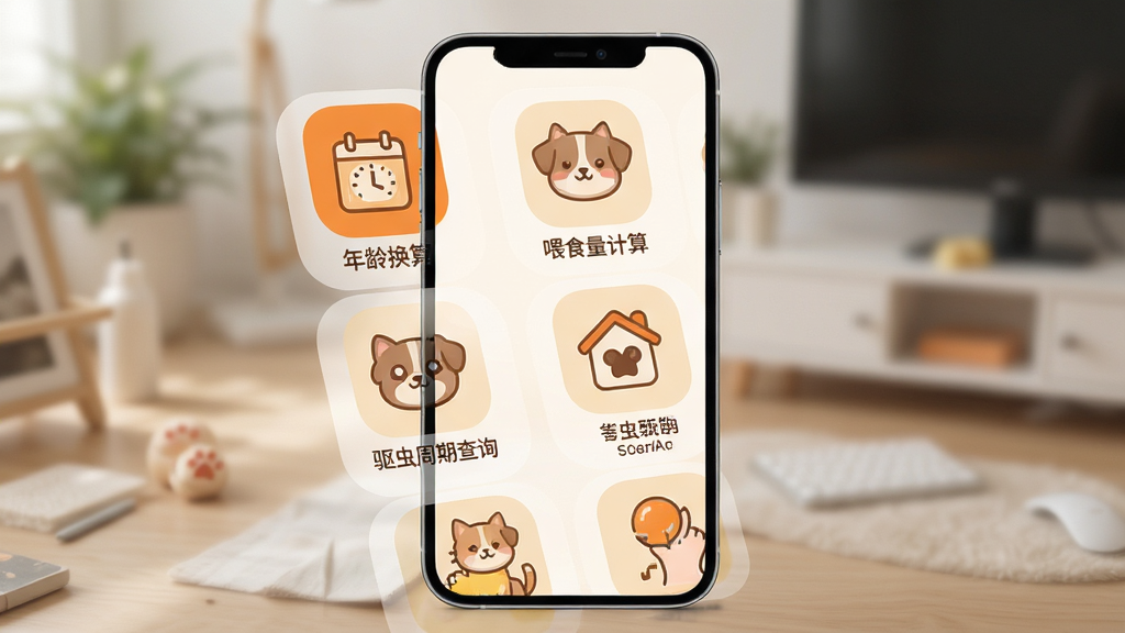��һApp�ճ����߼�����չʾ���ֻ���Ļ��ʾ���ʵ�ù���ͼ�꣬�������任�㡢ιʳ�����㡢�������ڲ�ѯ�ȣ�ͼ����Ƽ��ɰ�����ɫ�Գ�ɫ����ɫΪ������ƽ����񣬲����������ɾ��޶���Ԫ�أ��߻��ʣ������黯��