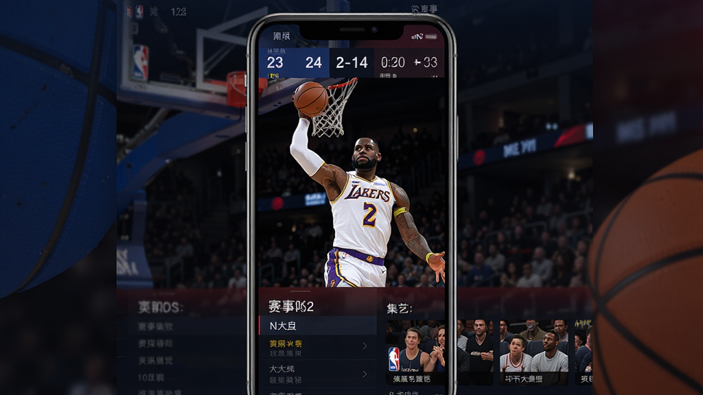 NBA��������ֱ��Ӧ�������棬�ֻ���Ļչʾ��NBA����ֱ�����棬�ղ���ղķ˹����ͻ����������Ļ������ʾʵʱ�ȷֺͱ�������ʱ���ײ��������б��ͼ����Ƽ�����������ɫ�˶����������ɫ�����ʸ��壬ϸ�ڷḻ���޶���Ԫ��