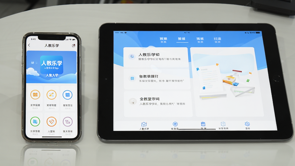 һ��չʾ�˽���ѧApp���ֻ���ƽ�������豸�����е�ͼƬ������Ϊһ���ֻ���һ̨ƽ�岢�Űڷţ���Ļ�ж���ʾ�˽���ѧApp�Ĳ�ͬ���棬����Ϊ���ҶԱ��Ű棬���Ϊ�����Ʒչʾ���ϸ�����豸����΢��Ӱ�ͷ��⣬����Ϊǳɫ���棬���ʸɾ����޶���Ԫ�أ�ͼƬ������Ϊ���ġ��˽���ѧ����