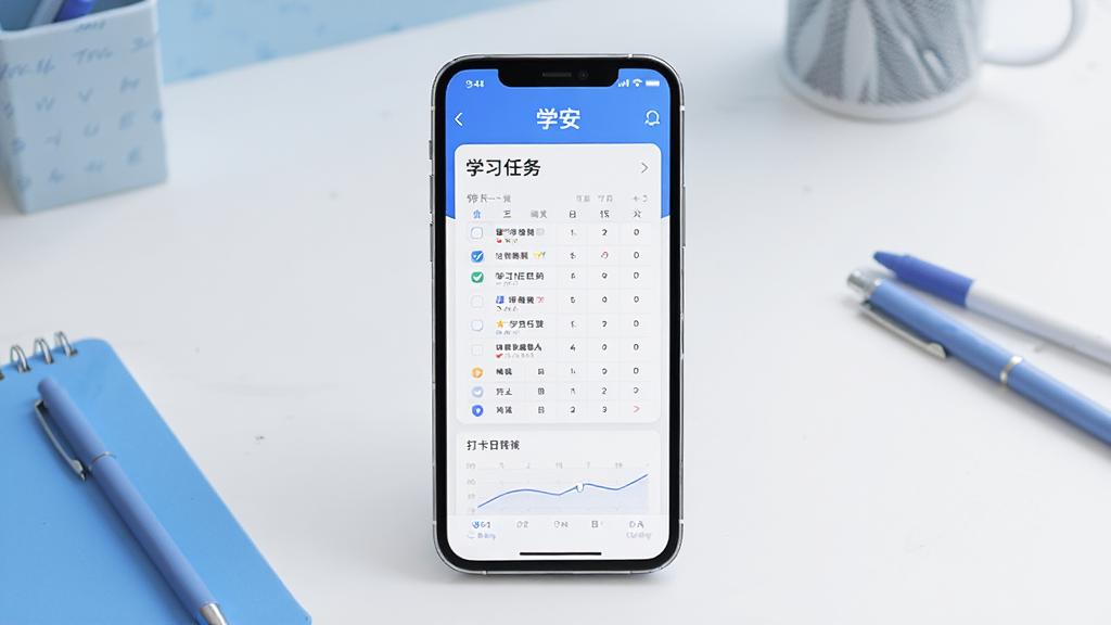 һ��չʾ��ѧ����App���Ľ�����ֻ�ģ��ͼ���ֻ���Ļ����ʾ����ѧϰ�����嵥�ʹ��������������������ľߣ�����ɫ������ƽ����ƣ����ʸɾ��������޶���Ԫ��