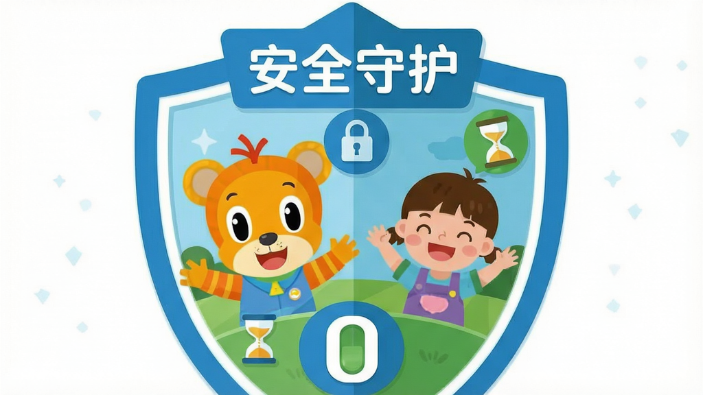 һ��չʾ��ͯӦ�ð�ȫ�������ܵ�ʾ��ͼ������������һ��������״�ı����֣��������ɻ���С���ѿ�����ˣ�ĳ��������ֲ��þ��жԳƽṹ�������Ϸ��С���ȫ�ػ������������Ϊ��ƽ��ͼ����ƣ�ɫ������ɫ����ɫΪ����ϸ�ڰ�������ͼ�ꡢʱ��ɳ©���ҳ����ƿ��أ����ʸɾ����޶���Ԫ��