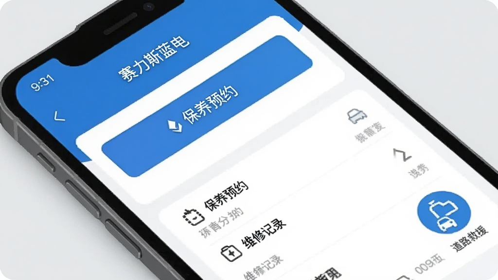�ֻ�����չʾ������˹���硱App�ķ���ҳ�棬�������б���ԤԼ��ť��ά�޼�¼�б��͵�·��Ԯ���ͼ�꣬ҳ����Ƽ��������������ɫΪ��������Ϊǳ��ɫ������ִ���ƽ�������ʸɾ��޶���Ԫ��