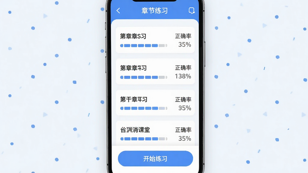 ��������app���ֻ��ϵ��½���ϰ���棬��Ļ��ʾ����½��б���ÿ���½��Ա��н���������ȷ�ʰٷֱȣ������С��½���ϰ�����⣬�ײ��п�ʼ��ϰ��ť������ǳɫ������ɫ��׺����������������Լ�ִ������ʸɾ��޶���Ԫ��