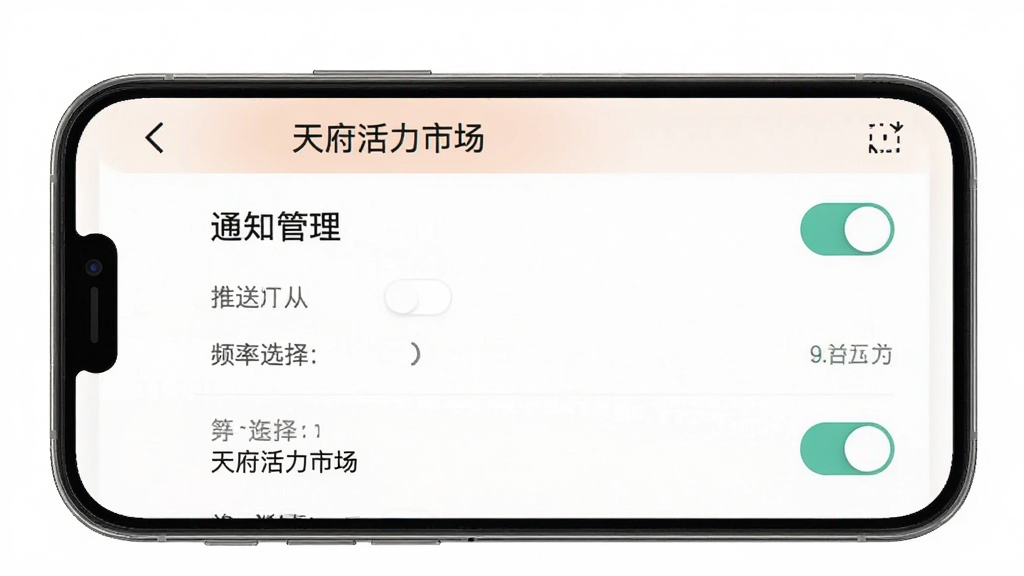 �츮�����г���Ϣ֪ͨ���ý��棬����Ϊ�ֻ���Ļ����Ļ����ʾ�츮�����г�App��֪ͨ����ҳ�棬�������Ϳ��ء�Ƶ��ѡ���ѡ�����Ϊ�����б����Ű����룬�������ˬ��ϸ���Ͽ��ذ�ť����ɫ���֡����ֱ�ǩ��ȷ�����ʸ��壬�ɾ��޶���Ԫ��