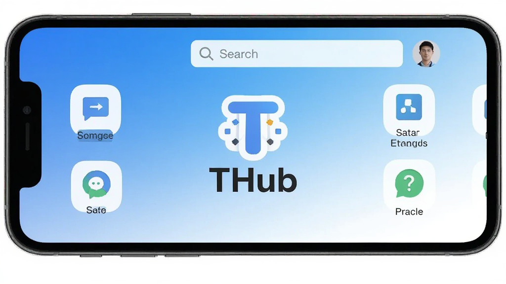 THub Ӧ��������չʾ���ֻ���Ļ������ʾ THub �� Logo �����ƣ������Ǽ������׽���ɫ������Χ��������Դ����ͼ�ꡢ��������û�ͷ��Ԫ�أ��������ִ���ƽ�������ʸɾ��������޶���װ��Ԫ��