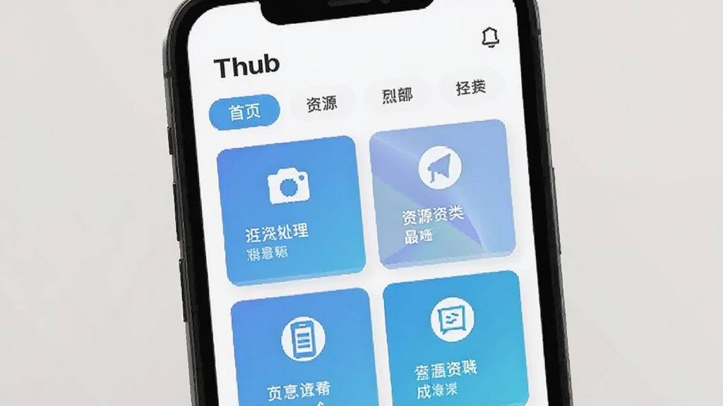 THub ��Դ�������չʾ���ֻ���Ļ��ʾ�����鿨Ƭ�ͱ�ǩɸѡ������Ƭ���в�ͬ��ͼ�������˵�����������룬����Ϊǳɫ��������ƽ�������������޶���Ԫ��