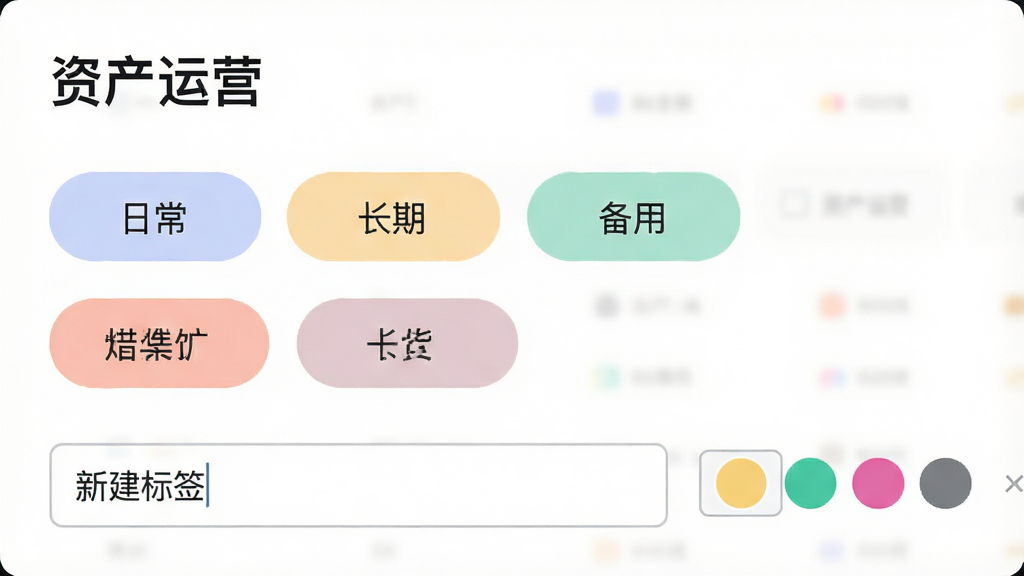 һ�š��ʲ���Ӫ��Ӧ�õ��Զ����ǩ���ý��棬��������ʾ�����ɫ��ǩ��ť���硰�ճ��������ڡ������á��ȣ��·��С��½���ǩ����������ɫѡ����������Ϊ����ɫ����ǩΪԲ�Ǿ��Σ���ɫ��ͣ��������������岼�ּ�࣬�����죬���ʸɾ��޶���Ԫ��