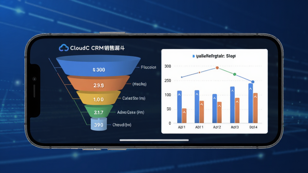 һ��չʾCloudCC CRM����©����ҵ�����幦�ܵ�ͼƬ���������ֻ�������ʾ��ɫ©��ͼ������״ҵ��ͳ��ͼ�����������ɼ�������������ɫ����Ƽ��з�񣬻��ʸɾ��޶���Ԫ��