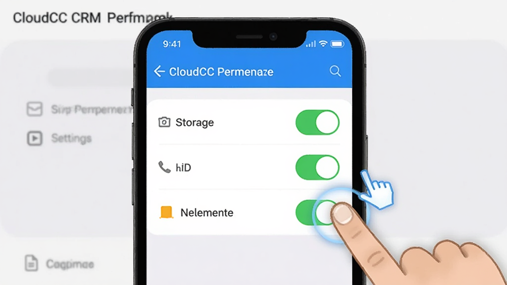 һ��չʾCloudCC CRM��������Ȩ�޵�ʾ��ͼ���������ֻ���Ļ��ʾӦ��Ȩ�޹���ҳ�棬�洢���绰��֪ͨȨ�޿���ȫ���򿪣��Ա�����ָ��������Ķ���Ч����������ǳ��ɫ���ý��棬�������ֱ�ۣ����ʸɾ��޶���Ԫ��