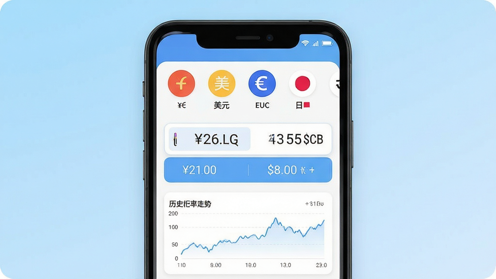 ���һ��ʻ�����App������ȫòչʾ������������һ����׿�ֻ�����Ļ����ʾ���һ��ʻ�����Ӧ�ý��棬����������ҡ���Ԫ��ŷԪ����Ԫ�ȳ��û���ͼ��������У��м�����Ŀ�Ļ�����������ʵʱ�������֣��·�����ʷ��������Сͼ����������ǳ��ɫ�������ɫ��Ƭʽ���֣�������ִ���ƽ����ƣ�ϸ��Բ�����������ʸɾ��޶���Ԫ��