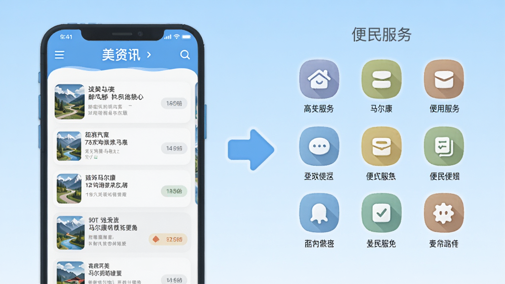 ����������Ӧ�ù���չʾͼ�������������Ѷ�б�ҳ�棬�Ҳ��Ǳ������ͼ�꼯�ϣ��м��ü�ͷ���ӣ�����Ϊǳ��ɫ���䣬����ƽ����ϸ��Բ�󣬻��ʸɾ��޶���Ԫ��