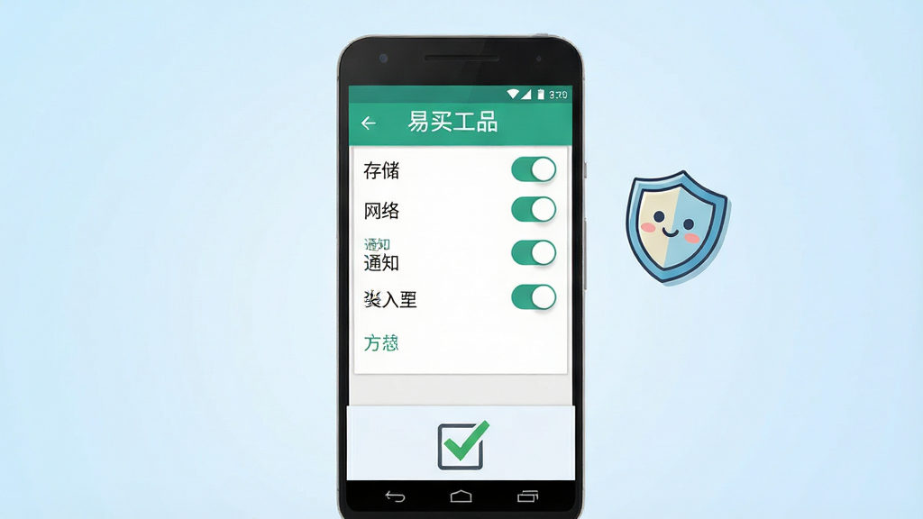 һ�ű����ֻ�APP��װ��Ȩ�����ý���Ĳ廭��������һ����׿�ֻ���Ļ��ʾ������Ʒ��APP��Ȩ�޹���ҳ�棬�б����д洢�����硢֪ͨ��Ȩ�޿��أ��Ա���һ����ͨ����С����ͼ�������ȫ���ֻ��·���һ���򹴵ĸ�ѡ�򣬱����ǵ���ɫ���䣬������ƽ��ϸ�����������ʸɾ����޶���Ԫ��