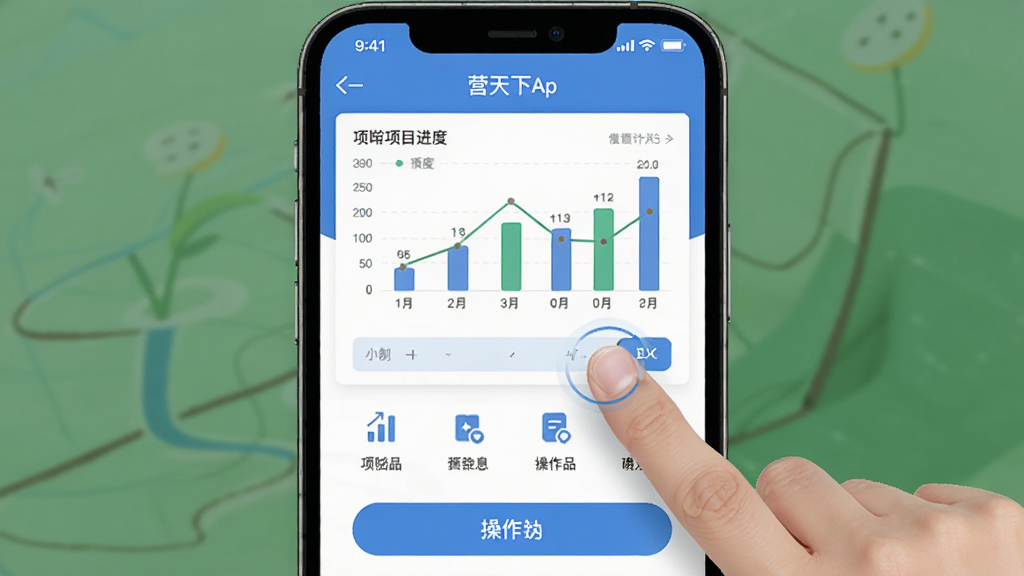 һ��չʾ��Ӫ���¡�APP���ֻ�����������������������ͼƬ�������������ֻ���Ļ��ʾ��Ŀ����ͼ���Ͳ�����ť�����������½ṹ���Ϸ���ͼ���·��ǹ�����ڣ��Ű����������Ǳ�ƽ������磬ϸ���ϰ�����ָ�����Ļ�Ķ�Ч�����ʸɾ��޶���Ԫ��