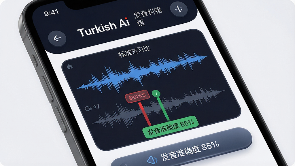 һ��չʾ Turkish Ai ��������������ֻ���ͼ���������ֻ���Ļ��д�����ֶ�����ʾ��ǰ��ϰ����м����������ζԱ�ͼ�������Ǳ�׼���������������û��������Σ������·��к�ɫ��Ǻ���ɫ��ǵľ�����ʾ���Ű��࣬���Ϊ�Ƽ���UI��ƣ�ϸ���ϰ�ťԲ�����ʸУ����ʸ���ɾ��������д������֡�����׼ȷ�� 85%��