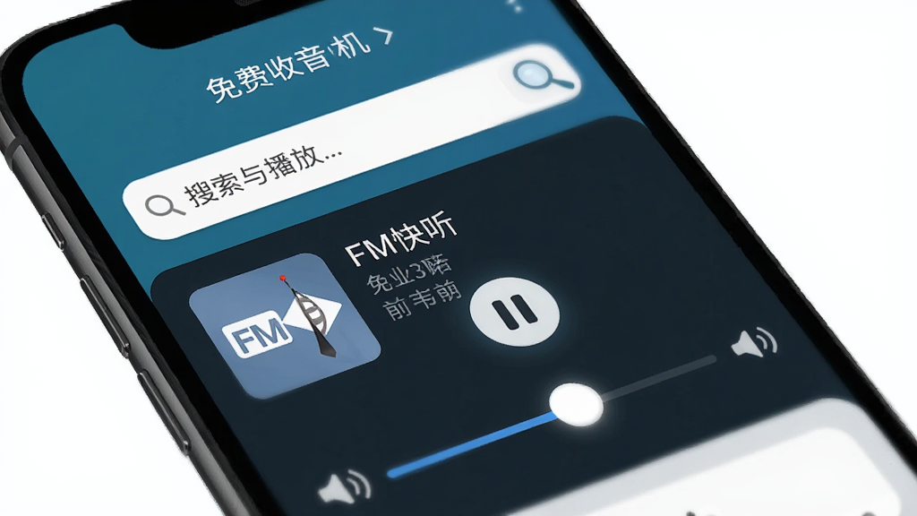 FM������������� �����벥�Ž��棬�ֻ���Ļչʾ����������ڲ��ŵĵ�̨ҳ�棬�в�����ͣ��ť����������������ʾ��̨���ƺ͵�ǰ��Ŀ��Ϣ��������󷽣����������׶������ʸɾ��޶���Ԫ��