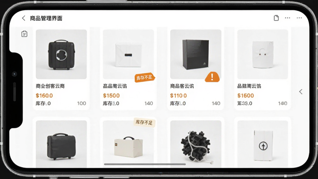 �������� ��Ʒ�������棬�ֻ���Ļչʾ��Ʒ�б���ÿ����Ʒ������ͼ�����ơ��۸�Ϳ������������һ����Ʒ��ʾ��治��ĳ�ɫ��ʾ��ǩ�������Ű����룬ͼ���Լ�����ʸɾ����޶���Ԫ��