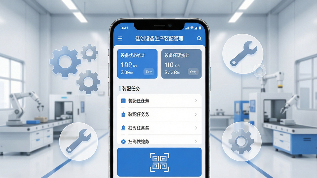 ����������һ̨������Ļ�İ�׿�ֻ����ֻ���Ļ��չʾ���Ѵ��豸����װ�������App�������棬���沼�ַ�Ϊ�����豸״̬ͳ�ƿ�Ƭ���в�װ�������б��͵ײ�ɨ������ڣ��ֻ���ΧƯ���ż�����͸���Ĺ�ҵ���֡����ֺ�װ�����ͼ�꣬�����Ǹɾ�������ִ�����������һ�ǣ��Ű���þ��й�ͼ�����Ϊ�ִ���ƽ���Ƽ��磬ϸ��Ҫ��ͼ���ԵԲ�����������ɱ桢������ɫ�����׻�Ϊ��������Ҫ����塢�ɾ����޶���Ԫ�ء������ұ�����