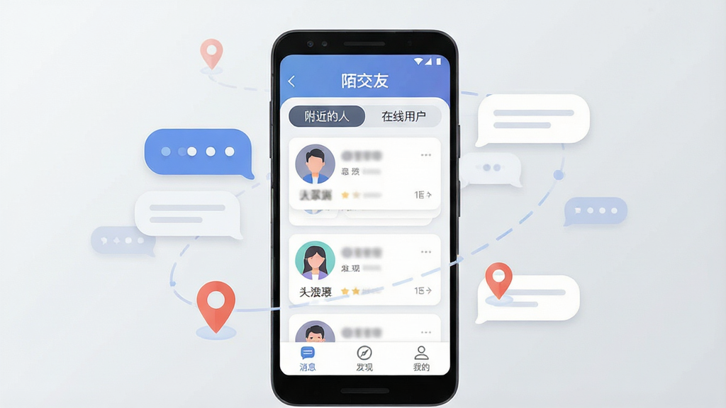 ��ͼչʾһ����׿�ֻ���Ļ����Ļ�����ǡ�İ���ѡ�App�������棬���涥����ʾ���������ˡ��͡������û���������ǩ���м����û�ͷ��Ƭ�б����ײ��С���Ϣ�������֡����ҵġ���������ͼ�ꡣ����Ϊ����ǳ�ҽ��䣬�ֻ���Χ�������������ݺͶ�λͼ�ꡣ����ִ���ƽ��ϸ��Բ�󣬻��ʸɾ����޶���Ԫ�ء�