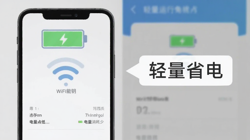 WiFi����Կ��Ӧ�����ֻ���̨����״̬��ͼ����ʾ�ڴ�ռ�õ͡����������٣��Ա��С�����ʡ�硱���ֱ�ע���������ֻ��������ҳ�棬����ƽ����ɫ����ͣ�����ɾ�����