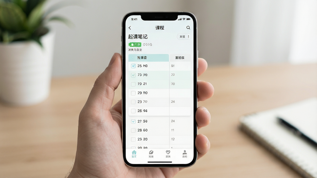 起课笔记无广告清爽体验展示,手机屏幕显示应用的主页,界面干净没有任何广告横幅或弹窗,只有课表内容和底部导航栏,整体视觉清爽舒适,配色淡雅,画质干净,无多余元素