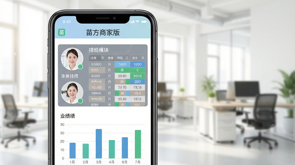 �ֻ�Ӧ�ý��棬���⡰�緽�̼Ұ桱Ա������ģ�飬��ʾ��ʦͷ����Ű�����·���ҵ����״ͼ�������������칫���黯������ƽ����ƣ�����������������Ԫ��