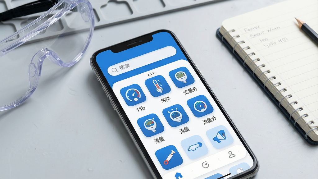 һ��չʾ���Ǳ����䡱APP���Ľ����ͼƬ����������Ϊһ���ִ������ֻ�����Ļ��ʾAPP�����棬�����������������������м��Ǹ����Ǳ�����ͼ����ѹ�������¶ȼơ������Ƶȣ���ɫ�ԿƼ����Ͱ�ɫΪ������������죬ϸ��Բ�󣬻��ʸɾ��޶���Ԫ�أ�����Ϊǳ��ɫ����̨���Ա߷���һ����Ŀ����һ���ʼǱ���Ӫ��רҵ���߷�Χ