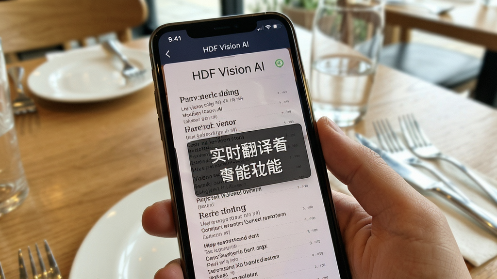HDF Vision AI ʵʱ���빦��չʾ���ֻ���Ļ��һ��Ӣ�Ĳ˵�ͼƬ�ϸ��������ķ��븡�㣬����ɾ����������������ɶ�������Ϊ�������棬������������������Ȼ