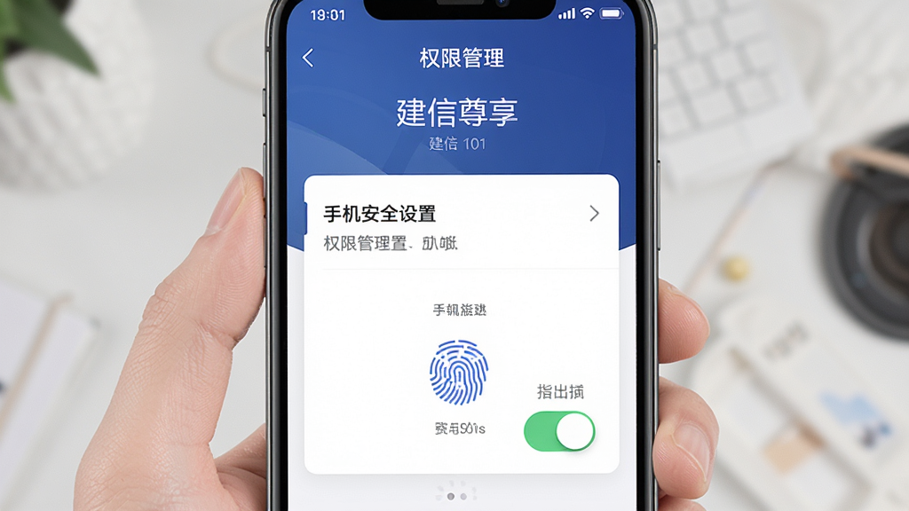 建信尊享 手机安全设置界面 权限管理页面 指纹识别开关 简洁UI 高清画质