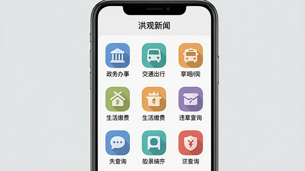 һ��չʾ�ֻ�App�������ҳ���ͼƬ�������С�������š�App�ķ�������ԾŹ���ͼ����ʽ���У�ͼ�������������¡�������ͨ���С���������ɷѡ�����Υ�²�ѯ���ȣ�ͼ����Ƽ���ƽ������Ϊǳ��ɫ�����ֱ�ע���������岼�ָɾ�����